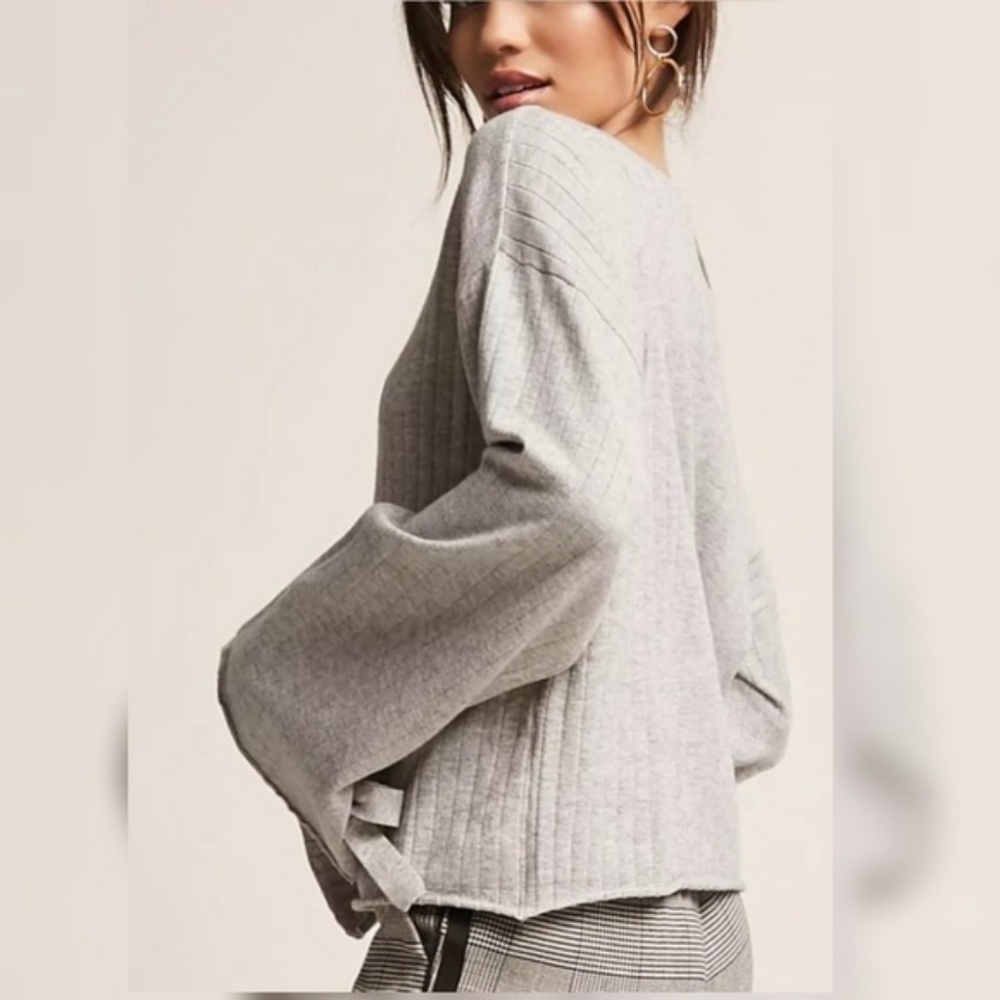 O & O Soft Ribbed Bell Sleeve Sweater